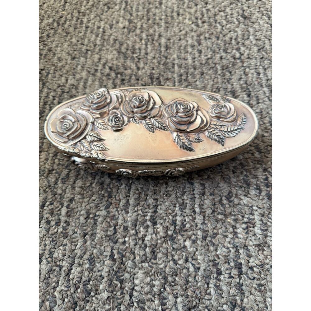 Large Vintage Godinger Silver Plated Velvet Lined Jewelry Trinket Box Quilted